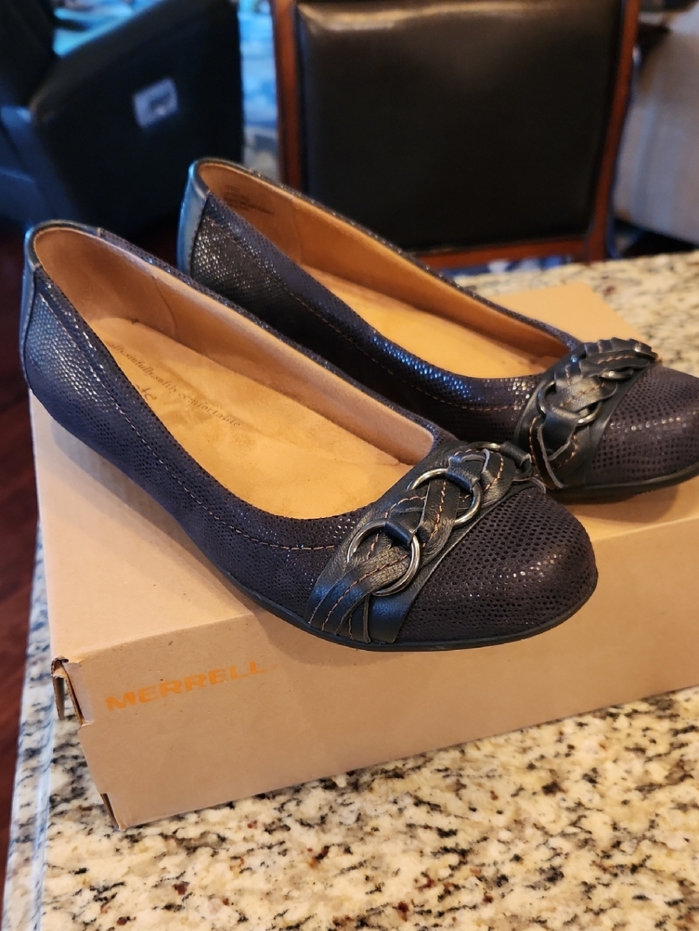 Softspots Navy Braided-Trim Perforated Ballet Flats